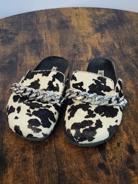 Myra Cowhide Leather Sandals Slides Brown Off White Chain Detail 7 Outvie